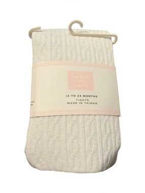 NWT Janie and Jack Snowflake Kisses White Cable Knit Tights - 12-24 Months